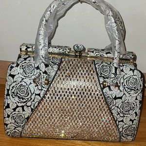 Black & White Rose Dreams Handbag - Vegan Leather